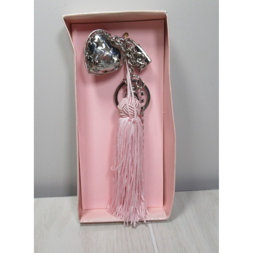 Ulta cosmetics Silver‎ tone pink tassel heart lock gems charms keychain bag clip
